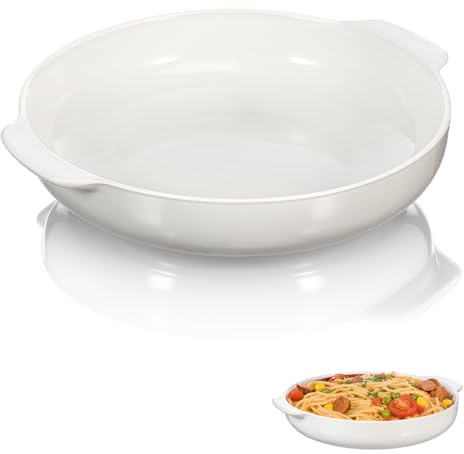 HOMSFOU Piatti da Portata in Ceramica Bianca 7 Pollici, Teglia da Forno Resistente alle Alte Temperature con Manici Doppi, Ciotola per Cottura Formaggi e Conservazione Frutta, Adatta