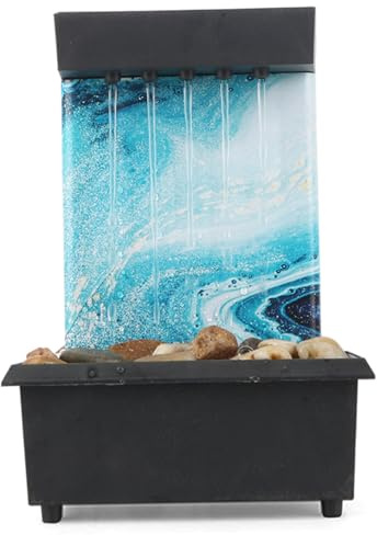 Tsawntd Tabletop Fountain, Desk Waterfall with LED Light and Pebbles USB & Battery Operated Indoor Zen Waterfall Decor for Home & Office Desk Desktop Fountain Table