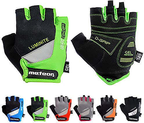 meteor Cykelhandskar Gym Anti Slip Grip Justerbar Cykelracing Cykel Bmx Mtb Viktlyftning Fitness Light Silikon Pad Tillbehör Ridning Män Kvinnor Barn (L, Grön)