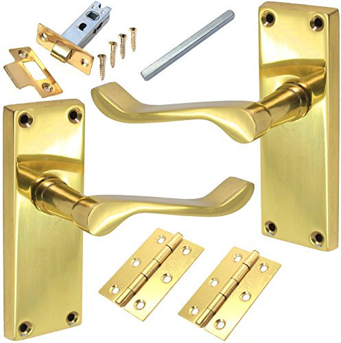 Polished Brass Internal Lever Latch Door Handles & Fixings Set (Pack of 2 Sets)