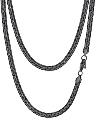 PROSTEEL Collana catena scatola piatta 55 cm nero acciaio inossidabile placcato metallo nero larghezza 6 mm grande robusta grossa hip hop punk