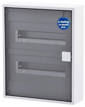 Intratec ALPHA Cuadro eléctrico de superficie 2 filas – Caja de distribución para 24 módulos con puerta transparente – Envolvente con carril DIN para viviendas y uso profesional – 377 x 310 x 96 mm