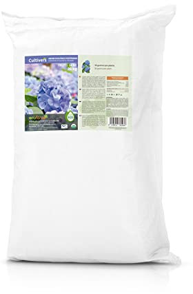 CULTIVERS Engrais Biologique pour Hortensia et camélia 20 kg. Engrais d'origine 100% Biologique et végétalienne. Améliore la Floraison et Active la Couleur des Fleurs