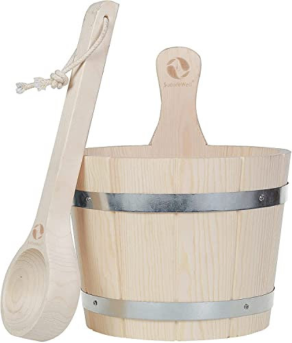 SudoreWell® Set de sauna seau de sauna 5 Litres en bois de pin avec insert en plastique et louche