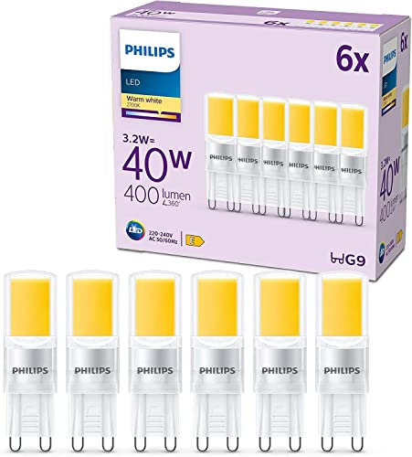 Philips Classic LED G9 Lampe, 40W, klar, warmweiß, nicht dimmbar, 6er Pack