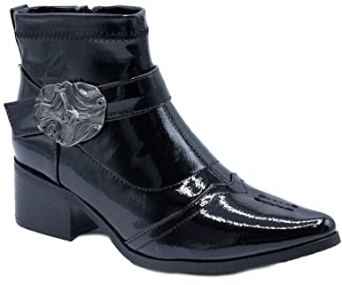 Bottines pointues Femme Noires vernies western style cow-boy avec Boucle Métallique – Chic & Tendance