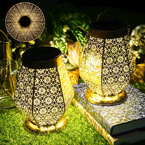 OUILA Solarlaterne für außen, 2 Stück LED Solarlampen Gartendeko, IP65 Wasserdicht Solarleuchten, Hängend Solar Gartenleuchten für Draußen, Garten, Balkon, Outdoor, Terrassen etc