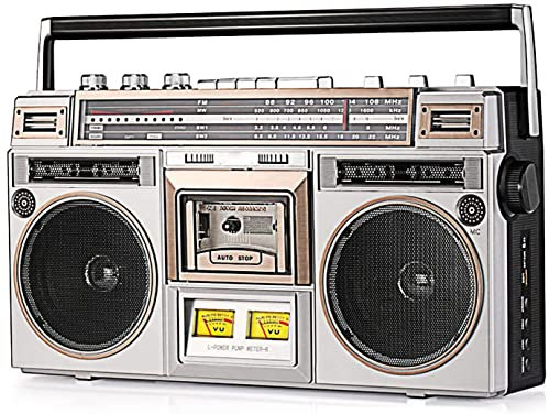 Cassette Boombox,Bluetooth,Radio Cassette Vintage Años 80 Portátil Multibanda Am/FM/SW,Retro Boombox Reproductor Grabador a Cinta, USB y Tarjeta SD, Conexión Auriculares,Gold