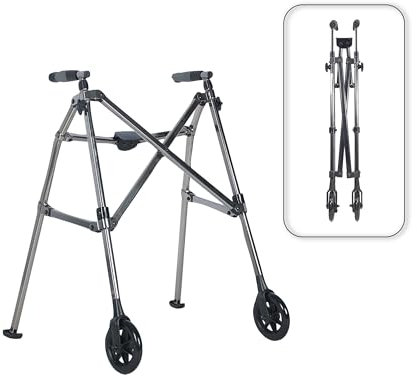 Aidapt Ultra Lightweight Space Saving Wheeled Walker Walking Frame Rollator withWheels, Fold Down Design, Glide Skids, Height Adjustment for Walking, Standing, Mobility for Elderly and Disabled