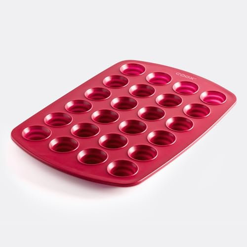 coox 24er Muffinform in Rot – Antihaft Muffinblech aus Silikon für Perfekte Mini-Muffins & Cupcakes – Spülmaschinenfest & Hitzebeständig