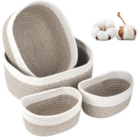 Lot de 4 paniers de rangement en corde de coton - Panier de rangement vide - Pour salle de bain, table à langer, panier de rangement pour jouets
