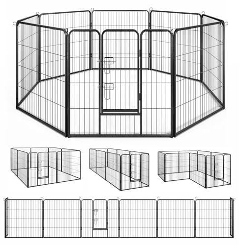 COSTWAY Recinto per Cani Interno ed Esterno, 8 Pannelli Altezza 80 CM Recinzione per Piccoli/Medi Animali/Coniglio/Gatto, Cancelletto Portatile Pieghevole con Porta (190 x 80 cm)