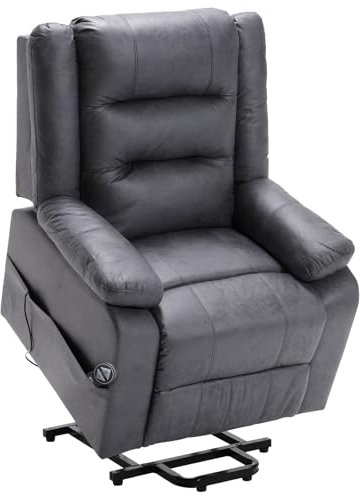 Asukale Elektrischer Fernsehsessel mit aufstehhilfe, Relaxsessel Massagesessel mit Wärmefunktion, Liegefunktion, Fernbedienung Verstellbar, Schlaffunktion und Fußteil, bis 220kg,Dunkel Grau Flockleder