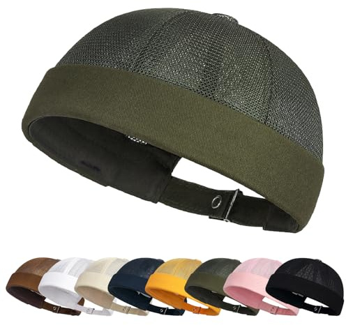 Enwokran Dockerkeps Justerbar Sjömansmössa UV-skydd Dockermössa Sommar Hamnmössa Fiskarmössa Unisex Mask Brimless Rullad Ärm Havsmössa, Armégrön, one size