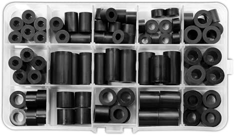 90 Pcs ABS Round Spacers Washers Assortment Kit, M6 M8 Non-Threaded Column Standoff Spacer, Nylon Spacers Fixings Washers, Plastic Spacers with Storage Box, 14 Different Sizes