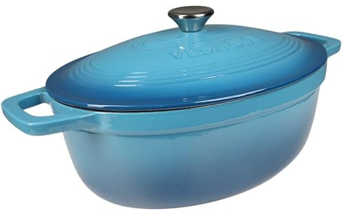 VeoHome - Casseruola in ghisa smaltata, 6 L, ovale, ultra resistente, pentola adatta per induzione/gas/forno, cottura omogenea, sapori autentici, coperchio in rilievo