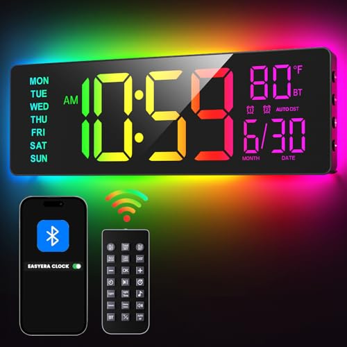 EASYERA 16.5 Large Digital Wall Clock with BT Sync, 11 RGB Lights