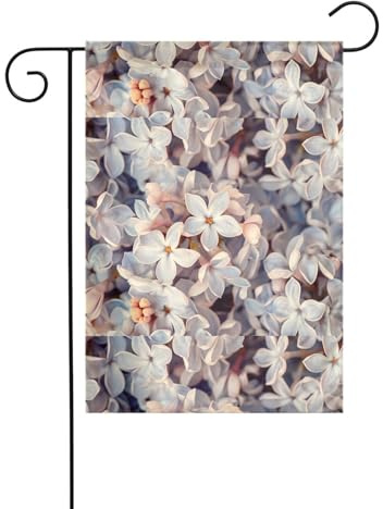 WHJSHOP Drapeaux de jardin imprimés lilas blancs 30,5 x 45,7 cm pour décoration de cour avec une largeur de poteau de 3 cm (drapeau uniquement, mât non inclus)