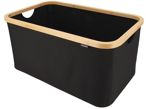 KROMS Corbeille a linge 45L - Noir - Panier a linge sale - Panier rangement - Panier a linge pliable - Corbeille a linge pliable