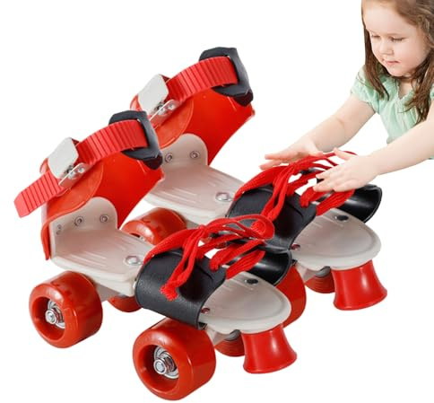 Pattini a rotelle per bambini – 28 – 36 regolabili | Quad-Pattini regolabili con doppia fila 4n, facili da trasportare, PVC + PP, ideali per principianti, attività ricreative all'aria aperta | Scarpe