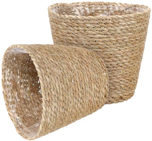 Milisten Macetas Color Caqui de Tejidas a Mano para Ratán Plantas de Interior, Cesta Respirable de 2 Piezas Adecuado para Balcones y Salones