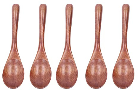 Cucchiai di legno, utensili da multiuso, set di mestoli per zuppe con manico lungo per mangiare, mescolare e rimestare, cucchiaio rotondo in legno con finitura in nanmu natu