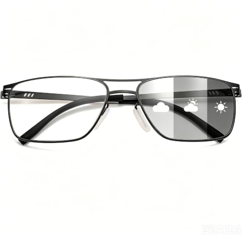Viseng Reading Glasses Photochromic Lens Blue Light Blocking Metal Rectangle Frame for Man or Woman Black 3.5