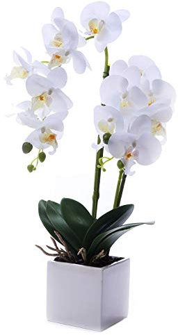 GXLMII Orchids Artificial Fake Flowers with Vase for Table Centerpieces, Fake Orchids in Pots Orquideas Real Touch Flowers Large Vivid Faux Phalaenopsis White Orchid Plant Indoor Room Decoration