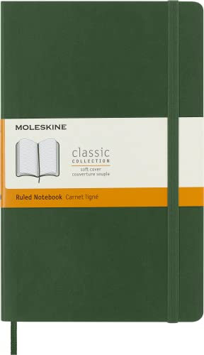 Moleskine Klassisches Notizbuch, Liniertes Notizbuch, Weicher Einband und Elastischer Verschluss, Großes Format 13 x 21 cm, Farbe Myrtegrün, 192 Seiten