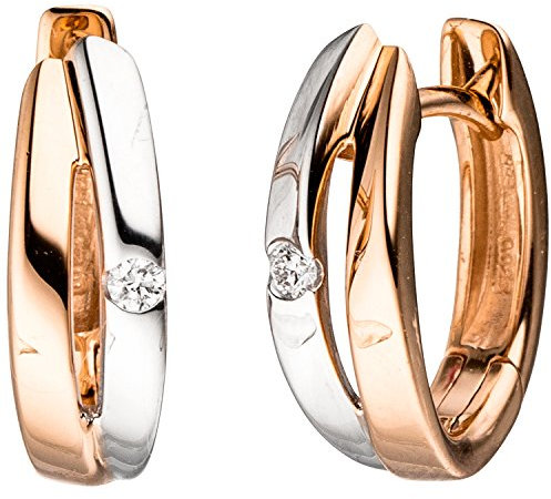 Jobo Damen-Creolen aus 14 Karat 585 Rosegold Bicolor mit 2 Diamanten
