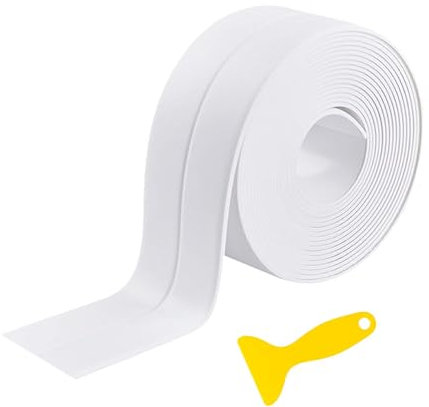 DREETINO Bath Sealant Strip,11ft Self Adhesive Caulk Strip Sealant Tape for Kitchen, Bathroom, Toilet, Wall Corner with Sealing Tool - White