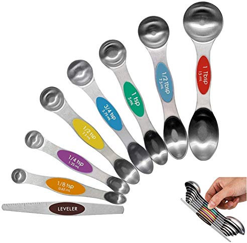 Meiyijia Messlöffel aus Edelstahl, stapelbare Suppenlöffel zum Messen von trockenen und flüssigen Zutaten (Magnetische Aufbewahrung 8-teiliges Set)