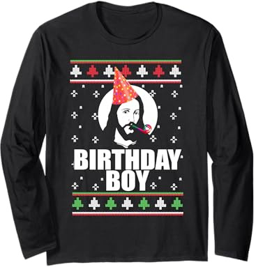 Birthday Boy Jesus Gesù Brutto Maglione di Natale Meme Maglia a Manica