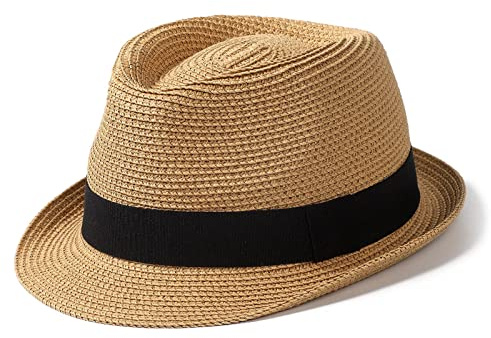 Hcimooy Cappello di Paglia a Tesa Corta da Donna Cappello Panama Fedora Beach Sun Trilby per Le Vacanze Cappello Estivo Arrotolabile da Uomo…