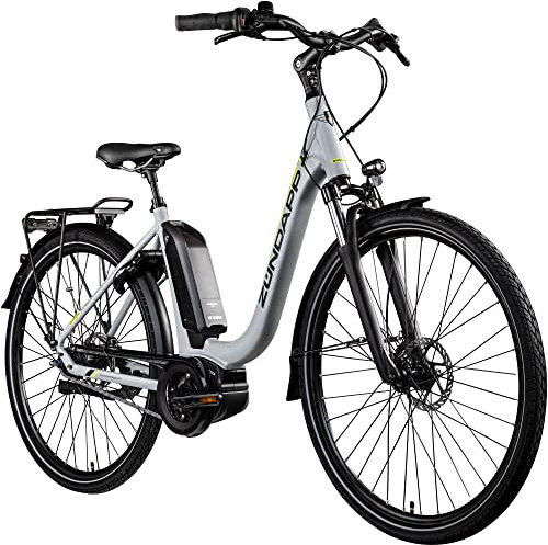 ZÜNDAPP X300 E Bike 28 Zoll Damen 155-180 cm Elektrofahrrad mit Fahrrad Mittelmotor und 7 Gang Nabenschaltung Rücktritt eBike tiefer Einstieg (51 cm, Silber/gelb)