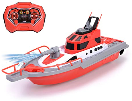 Dickie Toys – Brandbåt – fjärrstyrd båt för barn från 6 år, med vattensprutfunktion och fjärrkontroll, 3 km/h, RC-båt, vattenleksak