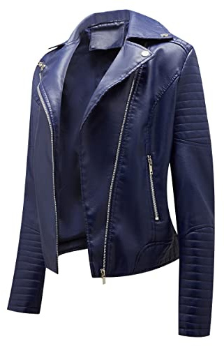 Ladies Faux Leather Jacket Biker Jacket Women Womens Pu Leather Jacket Soft Faux Leather Jackets for Women Fitted Biker Leather Motorcycle Jacket Women Slim Fit Faux Leather Coat Women Navy M
