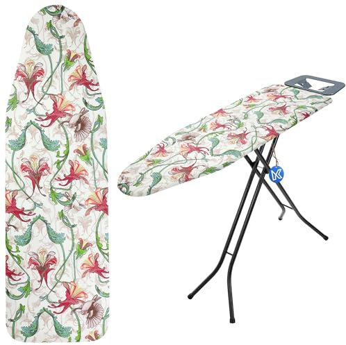 KADAX Bügelbrettbezug mit Kordelzug, Bügeltischbezug für schnelleres Bügeln, Universelle Bügelbrettabdeckung in 2 Größen, Bügelauflage aus Baumwolle (Rote Blumen, 120x40cm)