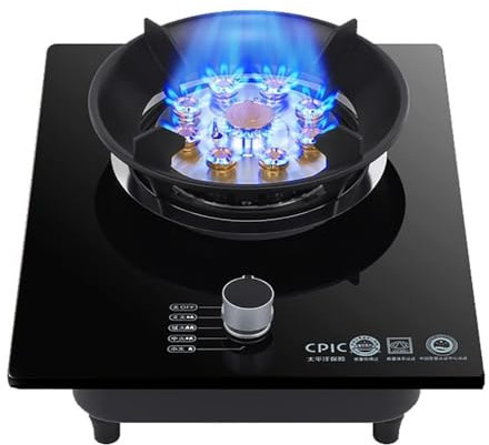Cuisinière À Gaz 33 Cm,Encastrable 1 Brûleur,Brûleur Wok À Anneau De Feu À 9 Cavités,Cuisinière À Gaz Convertible NG/LPG En Verre Trempé Noir,Allumage Automatique Par Impulsion,Cuisine Domestique