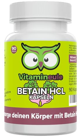 Betain HCL Kapseln - hochdosiert 500 mg - bioaktiv & vegan - Produktion in Deutschland - Betain-Hydrochlorid-Pulver ohne Zusatzstoffe & laborgeprüft - Vitamineule®