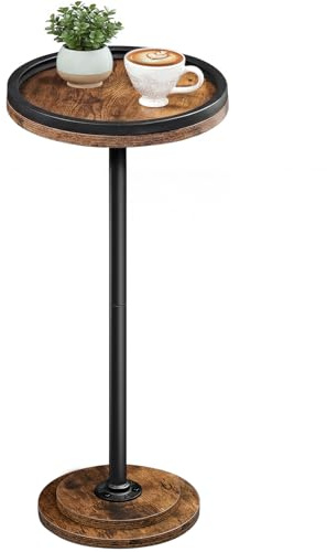 HOOBRO Runder Beistelltisch, Cocktailtisch, Bistrotisch für kleine Räume, Wohnzimmer, Schlafzimmer, rustikales Braun und Schwarz EBF168BZ01
