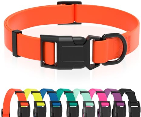 Kidding Pets Waterproof Dog Collar, Easy to Clean Rubber Dog Collars with Quick Release Buckle Fits Small Medium or Large Dogs (Orange, M < 11.8-18.5 inch)
