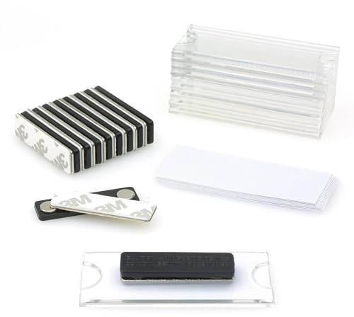 Förpackning med 10 magnetiska ID-brickor i akryl med namnskyltar set av nyckelbandImorgon, inkluderar plastmärkeshållare, kortinlägg och självhäftande magnetbakstycken