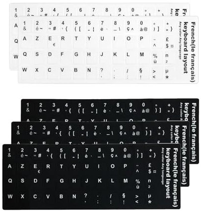 Paquete de 5 pegatinas para teclado francés, pegatinas de repuesto francesas con letras blancas, para teclado estándar, teclado de computadora portátil, teclado, 3 negros y 2 blancos