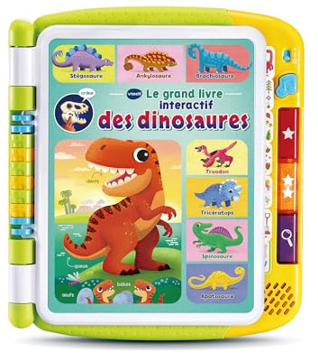 VTech – El Gran Libro Interactivo de los Dinosaurios, Imagier Sonore, Libro Táctil Niño, Dinosaurio Juguete Educativo, 14 páginas ilustradas e interactivas, Regalo Infantil a Partir de 3 años –