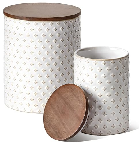 LE TAUCI Frischhaltedosen mit luftdichten Deckeln, 78/708.7 g Keramik Mehl- und Zuckerdosen-Sets, geprägte große Gläser für Nudeln, Hafer, Kaffeebohnen, Kekse, Reis, Getreide, Tee, 2 Stück, Kleeblatt