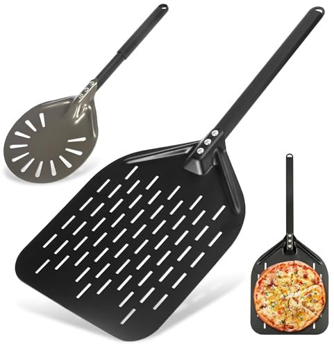 bluaqua Perforierter Pizzaschaufel 12 Zoll Pizzaschieber 6 Zoll Pizzawender, Pizzaschieber 30x39 cm Fläche, Pizzaschaufel, Pizzawender, Temperaturbeständig für Pizzaofen