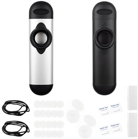 Eiflayn Kazoo,2 Stück Aluminium Kazoo Instrument, Kazoos mit 10 Membran,Kasu Einstellbarer Ton,Leicht Erlernbare Musikinstrumente,Geeignet für die Verwendung mit Gitarren,Ukulelen(Silber+Schwarz)