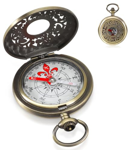 Compasses,Hiking Compass,Retro Hollow Pattern Compass with Luminous Light，Shockproof Waterproof Brass Hollow Camping Survival Tools for Navigation Outdoor (Pattern engraving)