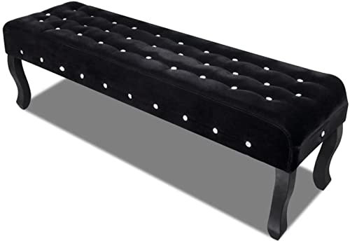 Xichuzi Banco, Banco Recibidor, Banco Comedor, Bancos para Cocina, Banco Vestuario, Mueble Camper, de Terciopelo Negro con Botones de Cristal